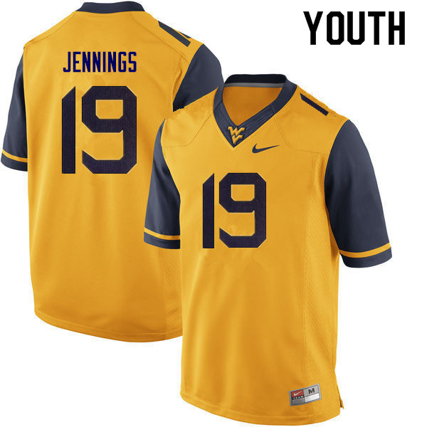Youth #19 Ali Jennings West Virginia Mountaineers College Football Jerseys Sale-Gold - Click Image to Close